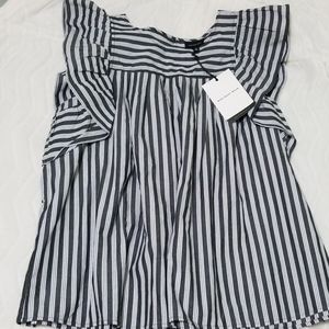 Who What Wear Striped Ruffle Short Sleeve